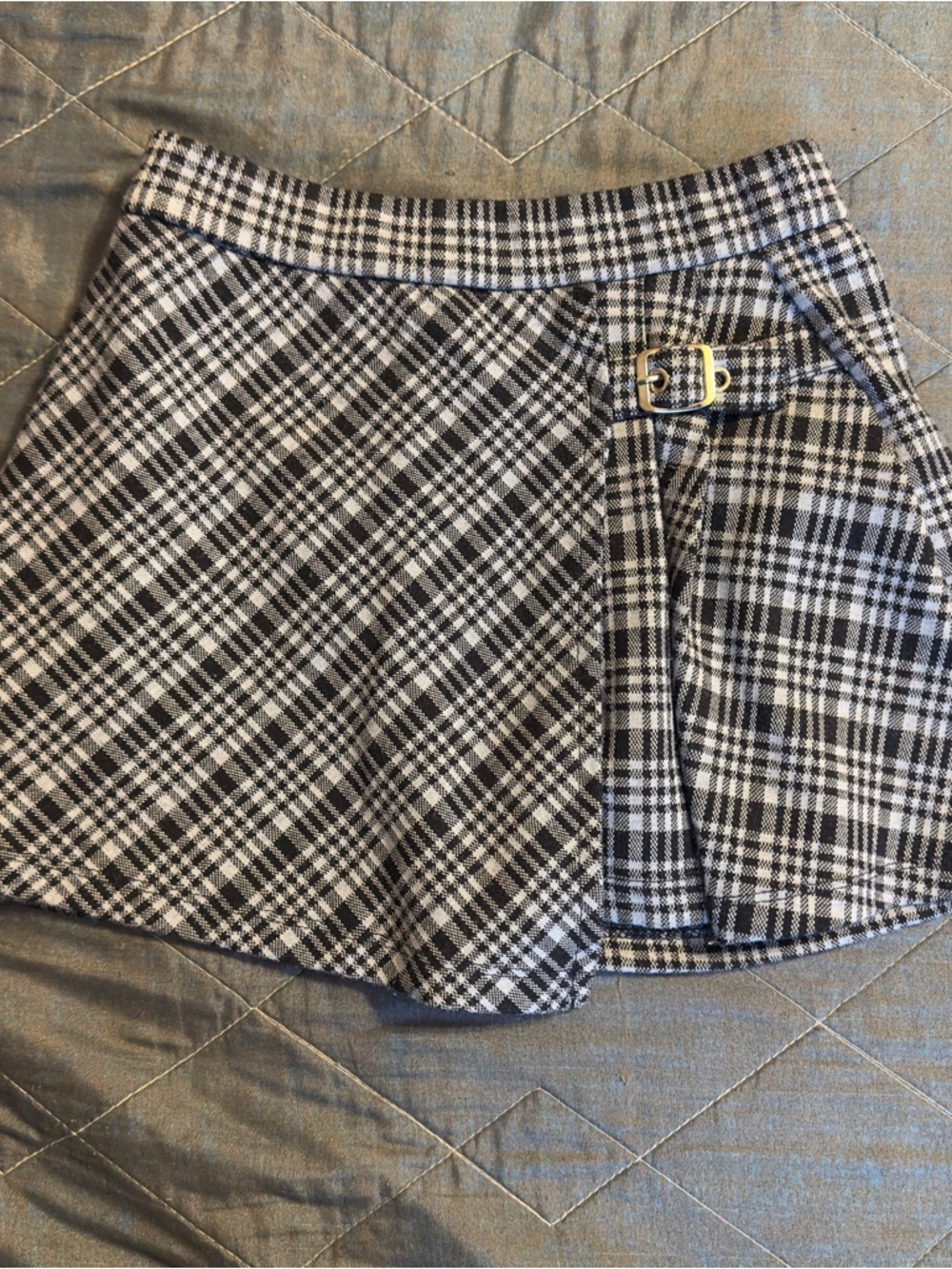 Zara Tweed Plaid Mini Skirt with Buckle Detail